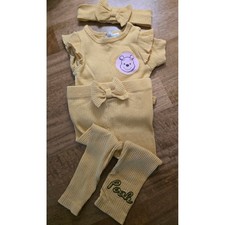 Disney Baby Winnie the Pooh Yellow Ribbed Bodysuit Leggings Headband Set 6-9M Baby Bodysuit price