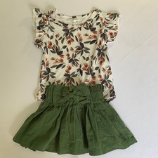 SHEIN Bodysuit Skirt Set Baby Girls 68 Green Floral Flutter Sleeve Boho Fall Baby Bodysuit price
