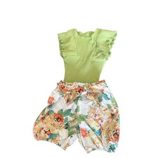 Baby Girl Boutique Outfit 12M/ 100 Green Flutter Sleeve Bodysuit Floral Shorts Baby Bodysuit price