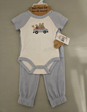 Little Me 6M 4pc Cotton Pants Set Bodysuit Pants Hat Socks Blue Bunny Baby Bodysuit price