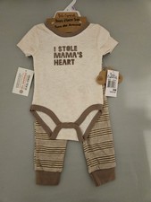 Baby Essentials 9M 4pc Cotton Knit Pants Set Bodysuit Pants Hat Socks Stripe Baby Bodysuit price