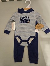 Baby Essentials 9M 3pc Cotton Knit Pants Set Bodysuit Pants Socks Stripe LS Baby Bodysuit price