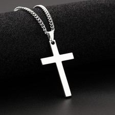 Steel Color Cross Necklace Stainless Steel Men Women Polished Smooth Silver Silver Necklace price