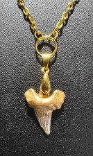Sharks Tooth Pendent Necklace Chain Gold Colored & 925 Sterling Silver Clasp 24" Silver Necklace price