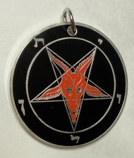 Baphomet Necklace, Red/Black and Chrome Inverted Pentagram Pendant Silver Necklace price