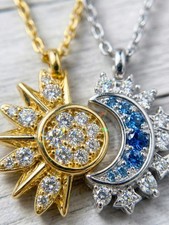 Sun Moon Couple Necklace Set, Gold Silver CZ Crystal Matching Pendant For BFF Silver Necklace price
