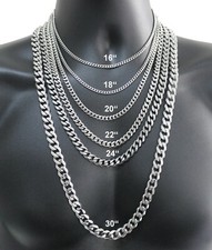 16-36" Stainless Steel Silver Chain Cuban Curb Womens Mens Necklace 3/5/7/9/11mm Silver Necklace price