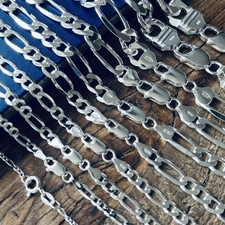 Real Sterling Silver Mens Boys Figaro Solid Chain Bracelet or Necklace 925 Italy Silver Necklace price