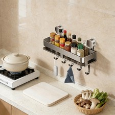 40cm Suction Cup Shower Shelves, Wall-mounted Shower Organizer with 5 Hooks Bathroom Shelf price
