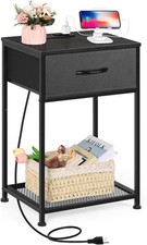 Modern Night Stand w/Charging Station & Storage Drawer & Shelf Bedside End Table Nightstand price