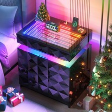 Gurexl Night Stand with RGB LED Light, Nightstand Tempered Glass and Sliding Top Nightstand price