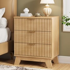 Fluted Nightstand, 24" Wide Side Table with 3 Large Storage Drawers Nightstand price