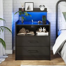 Nightstand With Charging Station RGB LED Lights And 2 Drawers Modern End Table Nightstand price