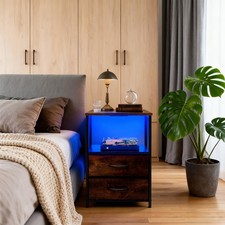 Led Nightstand with Charging Station 2 Drawers Night Stand Black Bedside Table Nightstand price