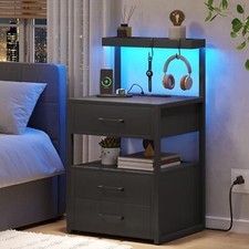 Led Nightstand with Charging Station, 3 Drawers Night Stand, Black Bedside Table Nightstand price
