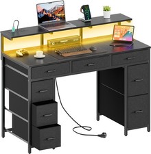 47 inch Computer Desk with 8 Drawers & Power Outlets, Home Office Desk with LED Office Computer Desk price