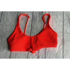 Neon Orange Ribbed Knot Front Bikini Top Scoop Neck Adjustable Straps Womens S Bikini price