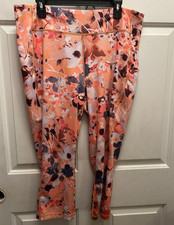 workout gear Floral Ankle Leggings Juniors 2XL Elastic Waist Pink Orange Leggings price