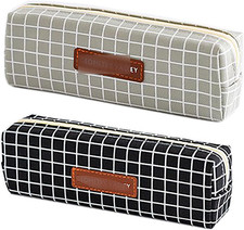 2-Pack Canvas Pen & Pencil Case 7.8"x3.9"x2" Soft Storage Bag Chequer Pencil Case price