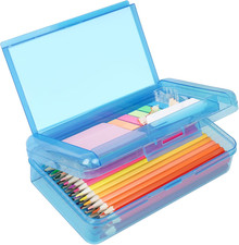 Plastic Pencil Box, Large Capacity Pencil Case, Pencil Boxes Double Layer Blue Pencil Case price
