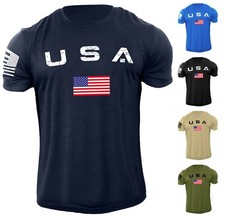 New Men's USA Flag T Shirt American Patriotic 100% Cotton Men's Shirt price