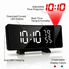 Projection Alarm Clock FM Radio Dual USB Curved LED Temperature Humidity Bedroom Alarm Clocks & Radios price