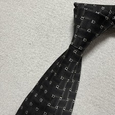 Salvatore Ferragamo Tie Black Gancini Pattern Silk Italy Wide 9.3cm Tie price