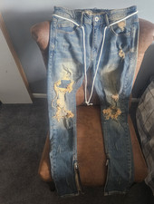 Men's Blue Solid Denim Jeans Distressed 5-Pocket Design Zip/Button Zipper Men's Jeans / Denim Pants price