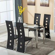 5 Piece Dining Table Set Glass Table and 4 Chairs for Kitchen Dining Room Black Dining Room Set / Set price