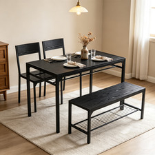 4pcs Dining Table Set For 4 With Bench 2 Chairs Kitchen Space Saving Metal Black Dining Room Set / Set price