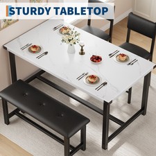 Marble White 4-Piece Dining Table Upholstered Bench, 2 Padded Chairs for Kitchen Dining Room Set / Set price