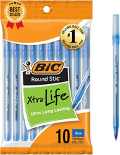 10 Pack Blue Ballpoint Pens Medium Point 1.0mm Round Stic Xtra Life Bulk Ballpoint Pen price