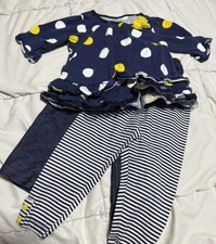 Carter's Girls 12 Months 3-Piece Pants Set Navy Polka Dot Long Sleeve Top Baby Pants price