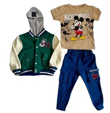 Disney Micky Mouse Football Style 3 Piece Set Tee Joggers Hooded Jacket Size 4T Baby Pants price