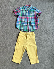Ralph Lauren Boys 18M 2-Piece Set Plaid Shirt & Yellow Pants Outfit Baby Pants price