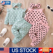 3PCS Newborn Baby Girls Heart Tops Pants Headband Tracksuit Set Outfit Clothes Baby Pants price