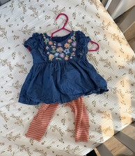 Girls 2-Piece Denim Outfit Set Floral Embroidered Top Pink Pants 18-24M Baby Pants price
