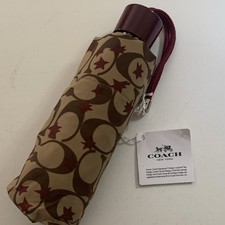 Coach Compact Folding Umbrella Beige Brown Red Logo Print for Women Umbrellas price