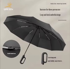 Black Compact/Folding Automatic Umbrella, Solid, UPF 50+, Loop Handle Umbrellas price