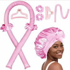 Heatless Satin Curling Rod Headband Set w/ Bonnet, Clips, Scrunchies Pink Toka, Taç & Saç Bandı price