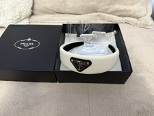 Prada White Leather Headband & Hair Clip Set Box Card Accessories Included Toka, Taç & Saç Bandı price
