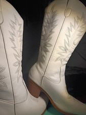 Women’s White Western Pull-On Mid-Calf Leather Boots Embroidered Round Toe 8 Kadın Botları price