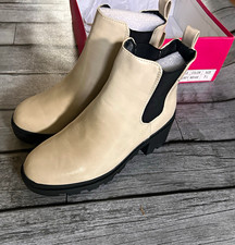 Women’s Beige/Black Chelsea Ankle Boots Lug Sole Pull-On Faux Leather US 7.5 Kadın Botları price