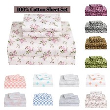4-Piece Bed Sheet Set 100% Cotton Flat Fitted Sheets queen sheet set deep pocket Çarşaf price