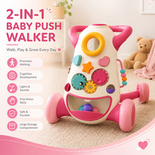 2-in-1 Baby Push Walker Activity Center Lights Sounds Adjustable Wheels Pink Yürüteç price