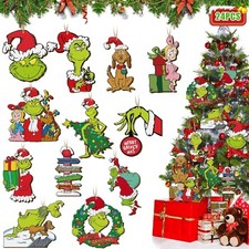 24 PCS Grinch Christmas Tree Ornaments, Hanging Xmas Grinch Wooden Decorations Yılbaşı Süs ve Aksesuarları price