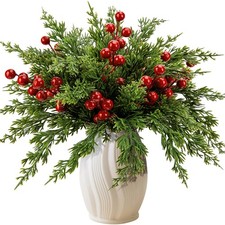 45 Pcs Christmas Artificial Pine Branch Stems with Red Berry Picks Decor Yılbaşı Süs ve Aksesuarları price