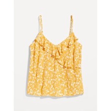 New NWT Old Navy M Yellow Ditsy Floral Ruffle Cami Tank Top 100% Rayon Viscose Bayan İç Atlet price