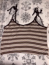 Women’s XL Striped Knit Cami Camisole Scoop Neck Tie Straps Stretch Brown Bayan İç Atlet price