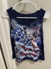 Vintage Firework American flag sleeveless casual top Sz S Bayan İç Atlet price